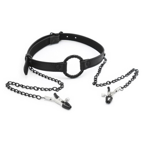 Open Mouth Gag with Nipple Clamps