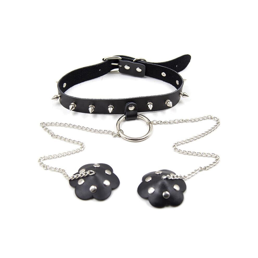 The Room Of Doom Spiked Collar With Nipple Covers