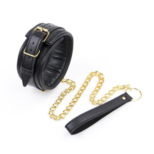 Black Faux Leather Collar and Lead