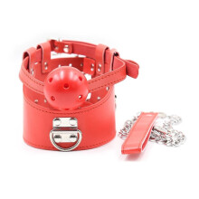 High Neck Collar with Ball Gag - Red