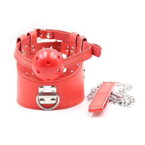 High Neck Collar with Ball Gag - Red