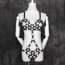 Ladies Fetish Bra and Panties with Connecting Strap
