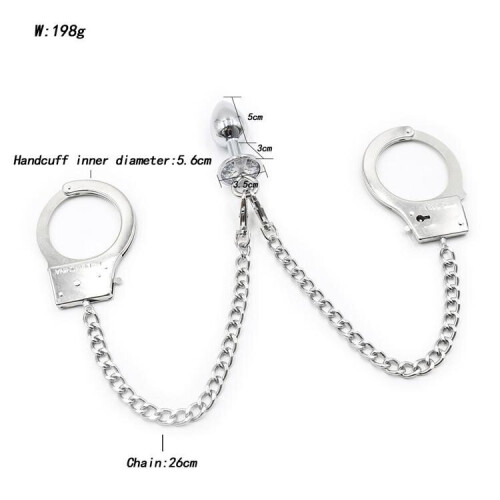 Jewelled Butt Plug, Chain and Cuffs