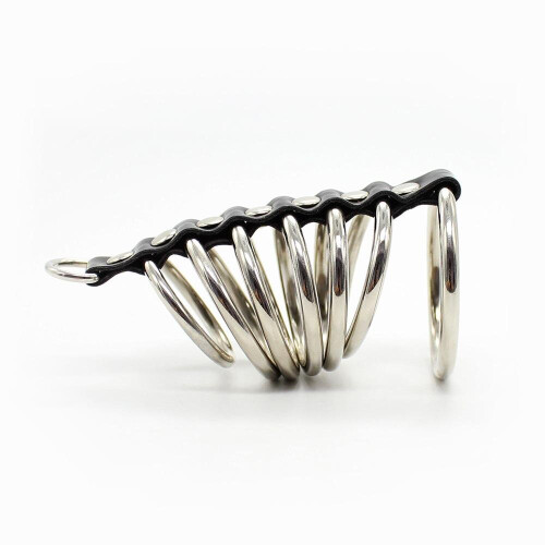 Multi Ring Cock Steel and Leather Cock Cage