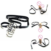 5 Steel Ring Chastity Cage and Belt