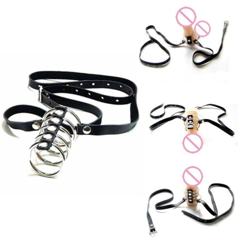 5 Steel Ring Chastity Cage and Belt