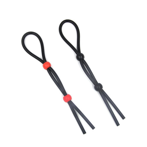 Noose Style Cock Ring - 3  Bead, Black and Red