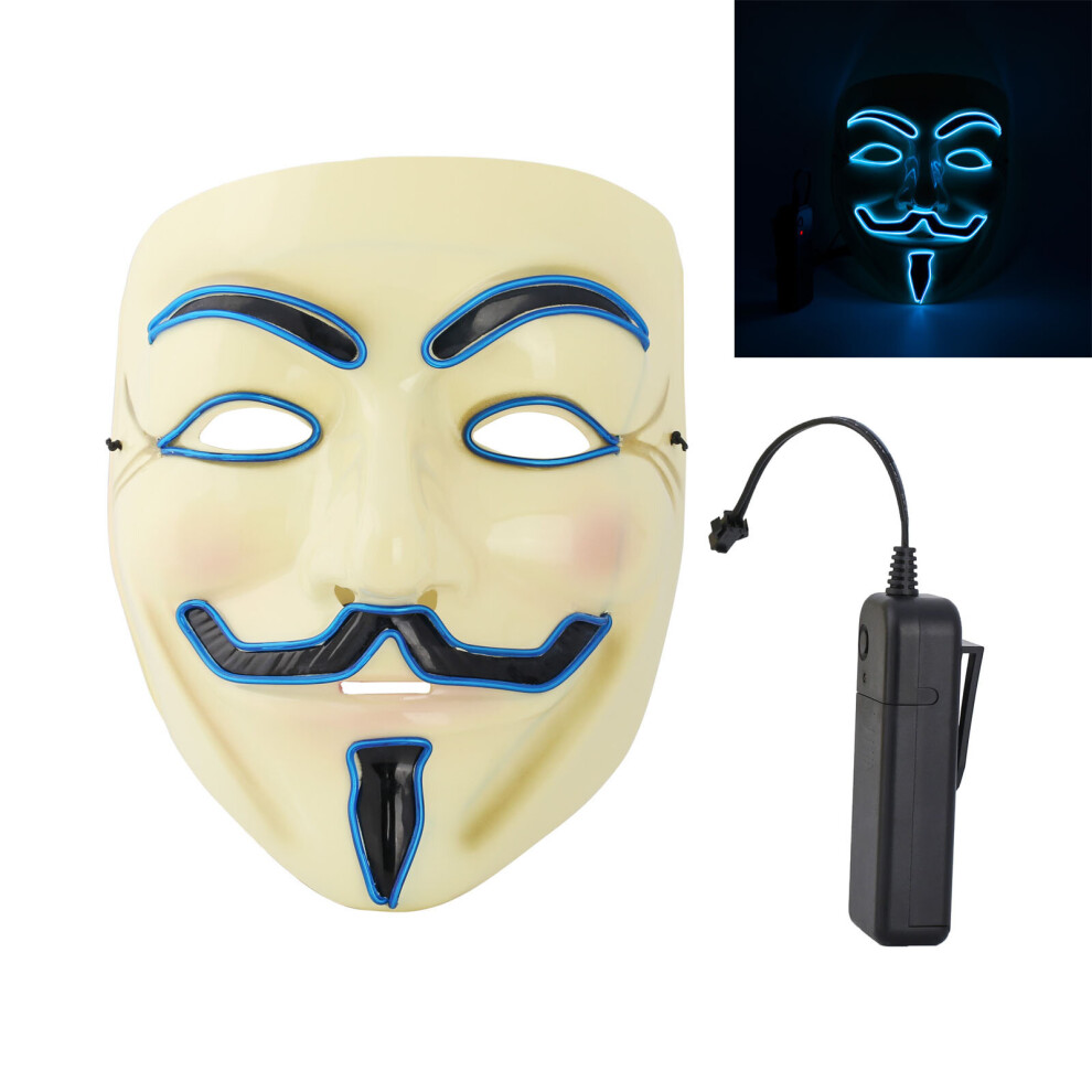 V For Vendetta Halloween Mask El Wire Light Up LED Face Mask