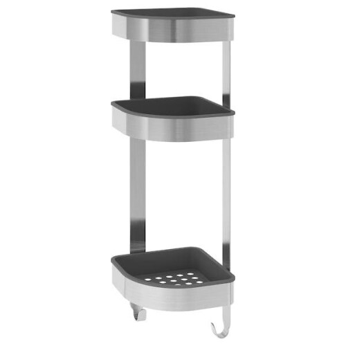 Ikea BROGRUND Shower Rack Stainless Steel 3 Tier Bathroom Corner Wall Shelf 1