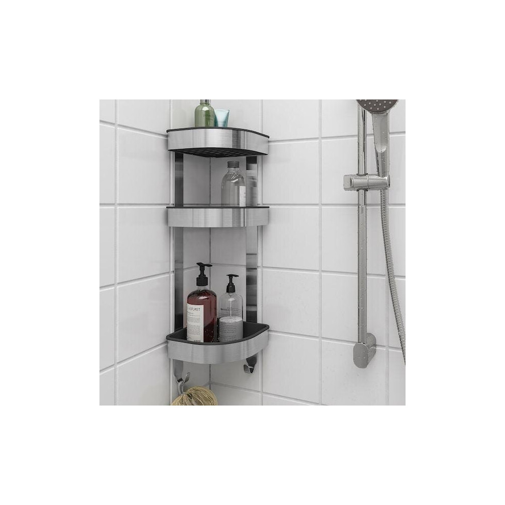 Ikea BROGRUND Shower Rack Stainless Steel 3 Tier Bathroom Corner Wall Shelf