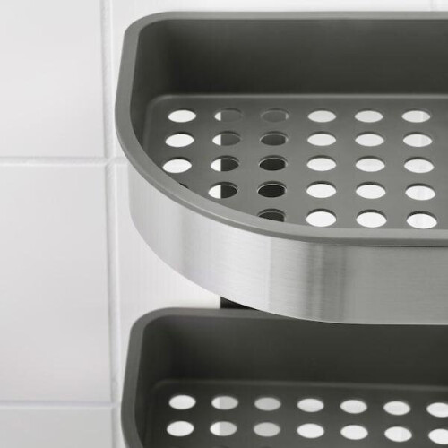 Ikea BROGRUND Shower Rack Stainless Steel 3 Tier Bathroom Corner Wall Shelf 2