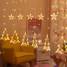 (Christmas Tree) LED Twinkle Star Reindeer Jingle Bell Curtain Window Fairy Lights Christmas Party Wedding Plug in
