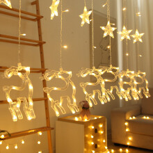 (Reindeer) LED Twinkle Star Reindeer Jingle Bell Curtain Window Fairy Lights Christmas Party Wedding Plug in