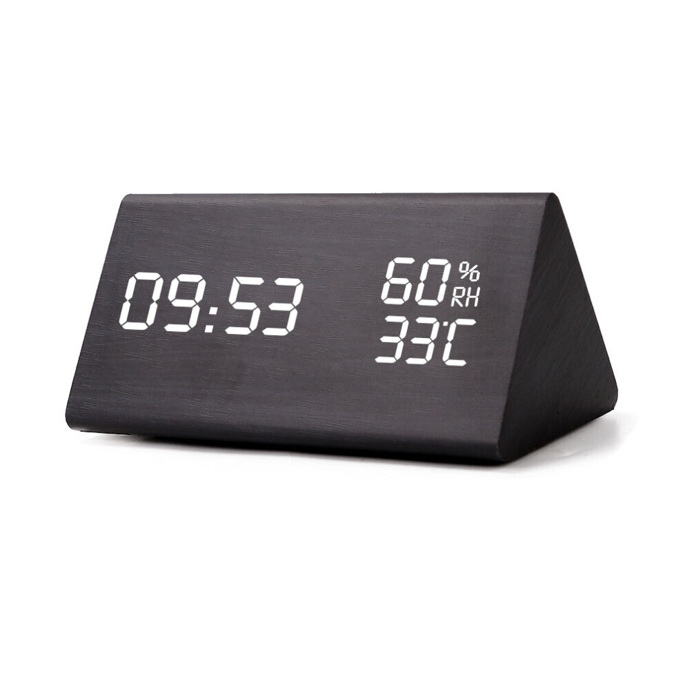 Wooden Digital Alarm Clock Dual Display of Temperature Humidity