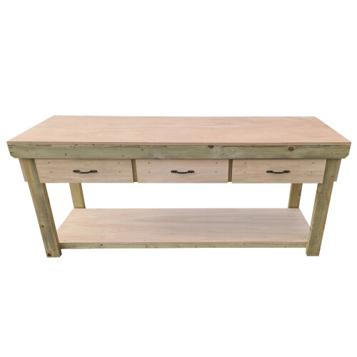 (8ft, Standard Legs) Wooden Eucalyptus Top Workbench With Drawers 2