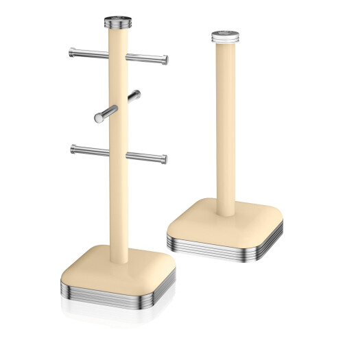 (Cream) Swan Retro Mug Tree Holder & Towel Pole Kitchen Roll Holder