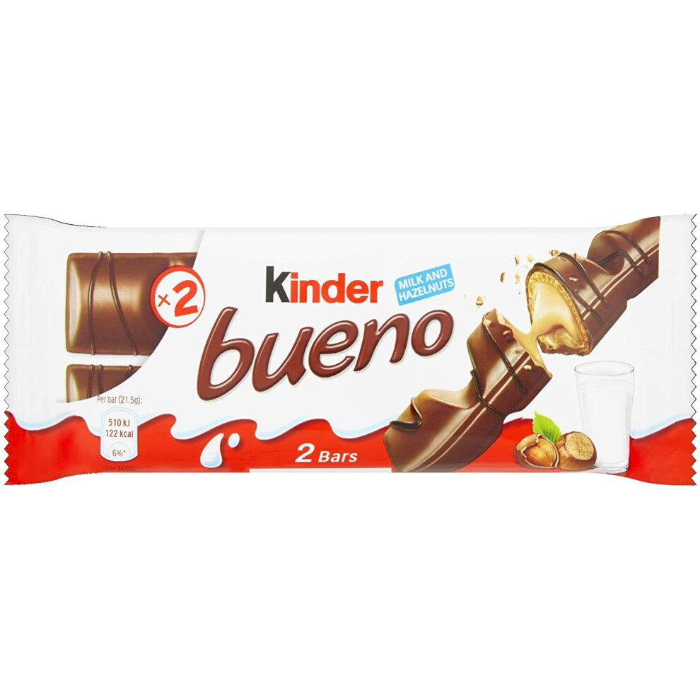 Kinder Bueno Bars, Box of 30 Chocolate, Hazelnut & Wafer Bars