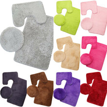 (Gray) 3PCS Bath Mat Set Pedestal Toilet Lid Cover Non Slip Absorbent Bathroom WC Rug