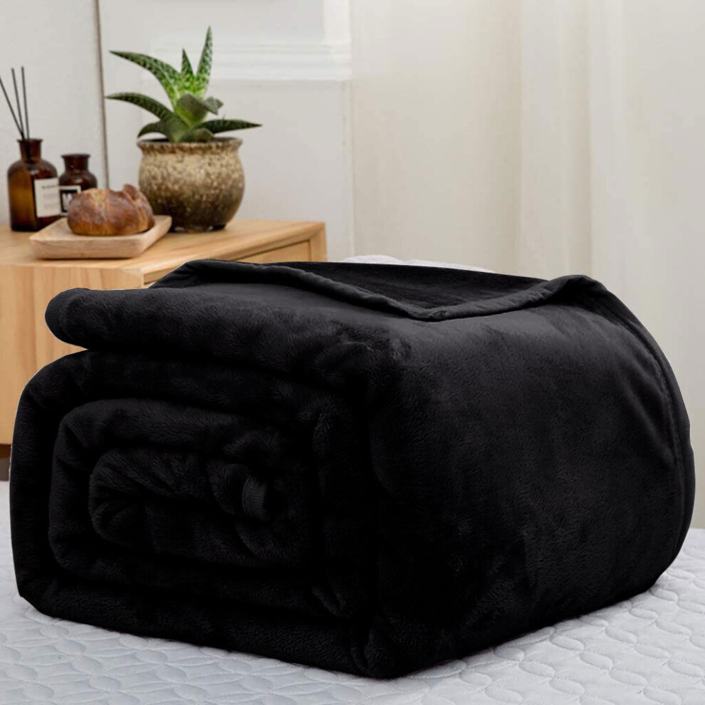 (Double) Black Large Mink Throw Fleece Soft Warm Blanket