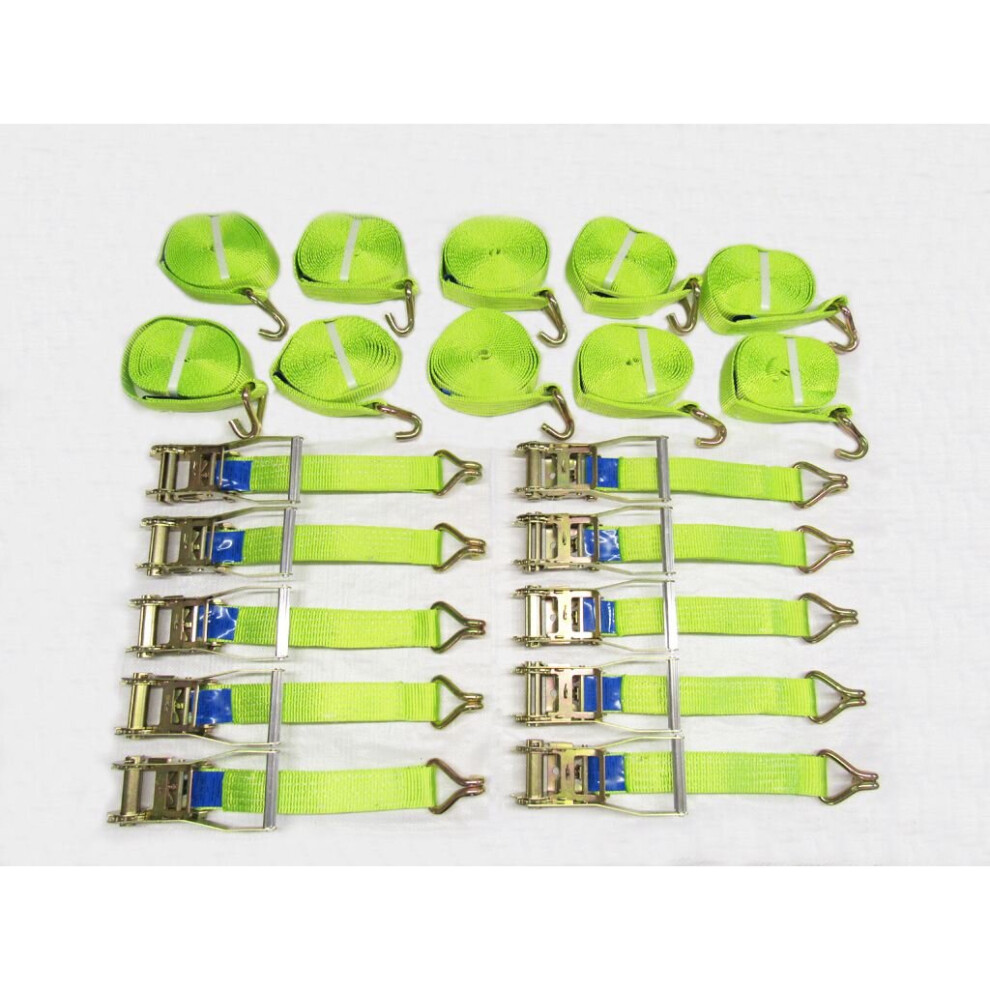 Ratchet Straps 50Mm 12M 5T X10 (Tie Down Heavy Duty Cargo Hi Vis Trailer Lashing Recovery Claw J Hook) 600988492844