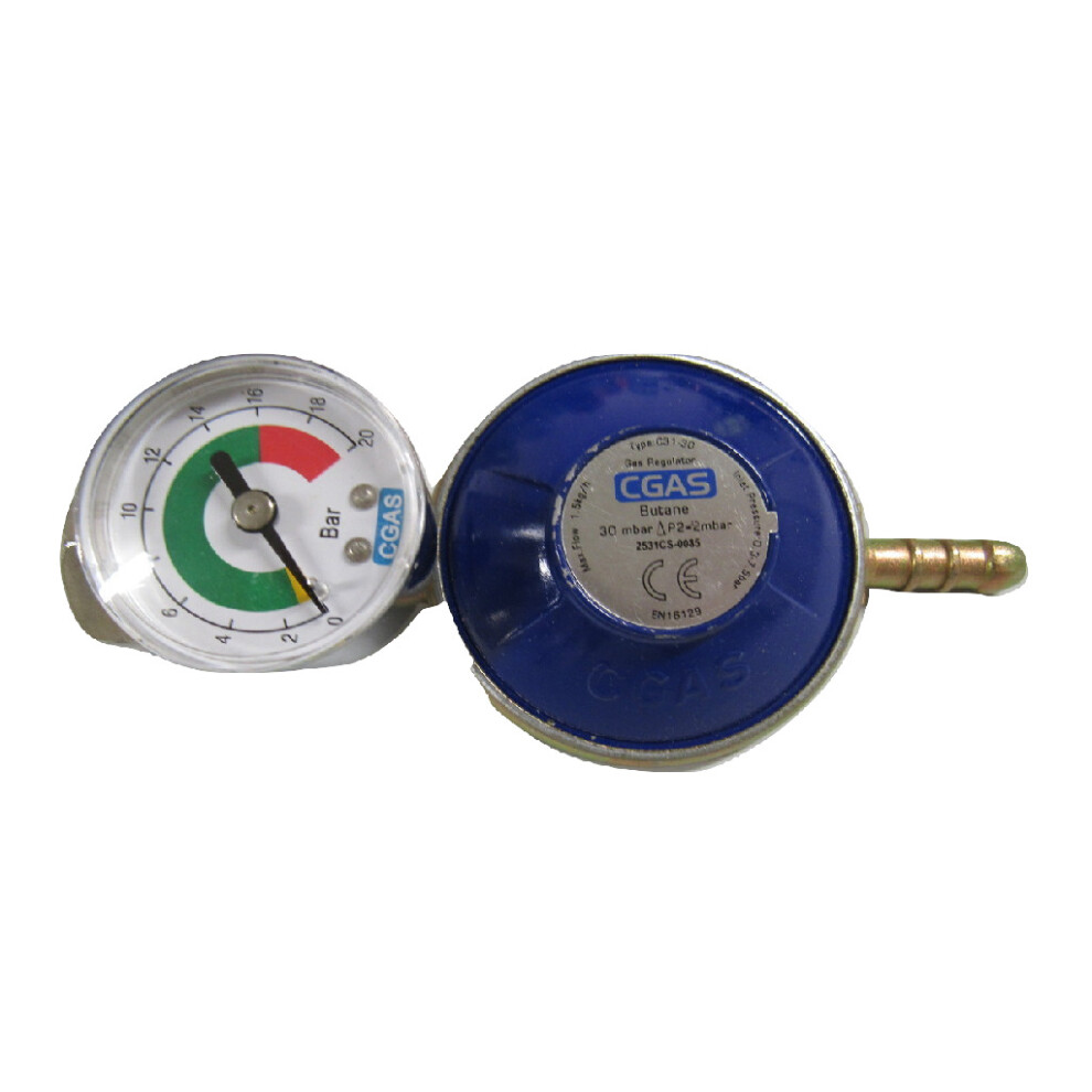 Butane Gas Regulator with Gauge - G8 Nut Calor Gas Screw On 30mbar-image-OPC-P6FYW89-NEW