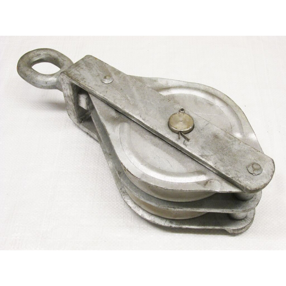 3 Ton 150Mm Nylon Double Sheave Galvanised Block With Eye - 20Mm Fibre Rope Safety Lifting 600988482876