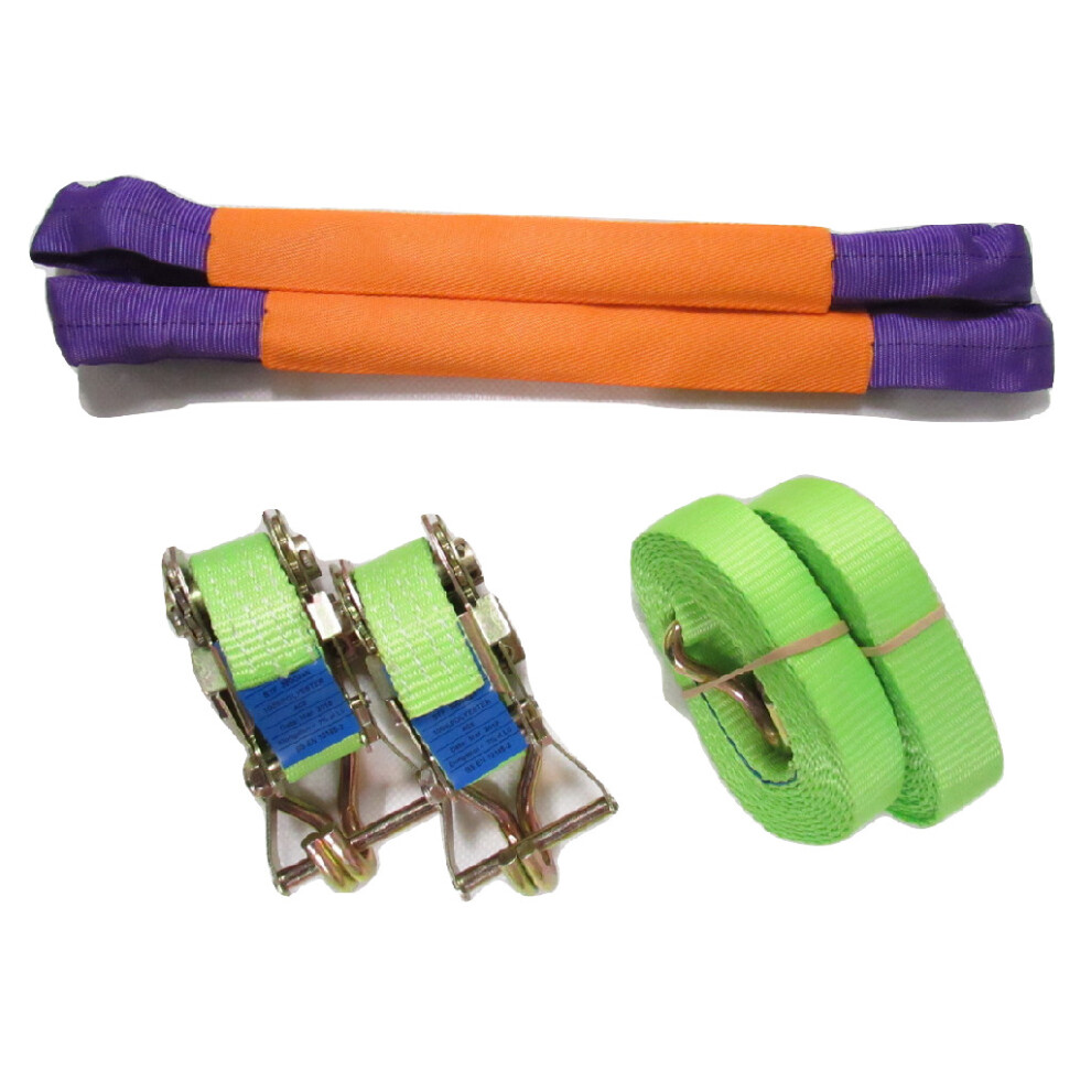 Recovery Ratchet Sets 35Mm 4M 3T X2 (Round Slings Hi Vis Tie Down Straps) 600988510203