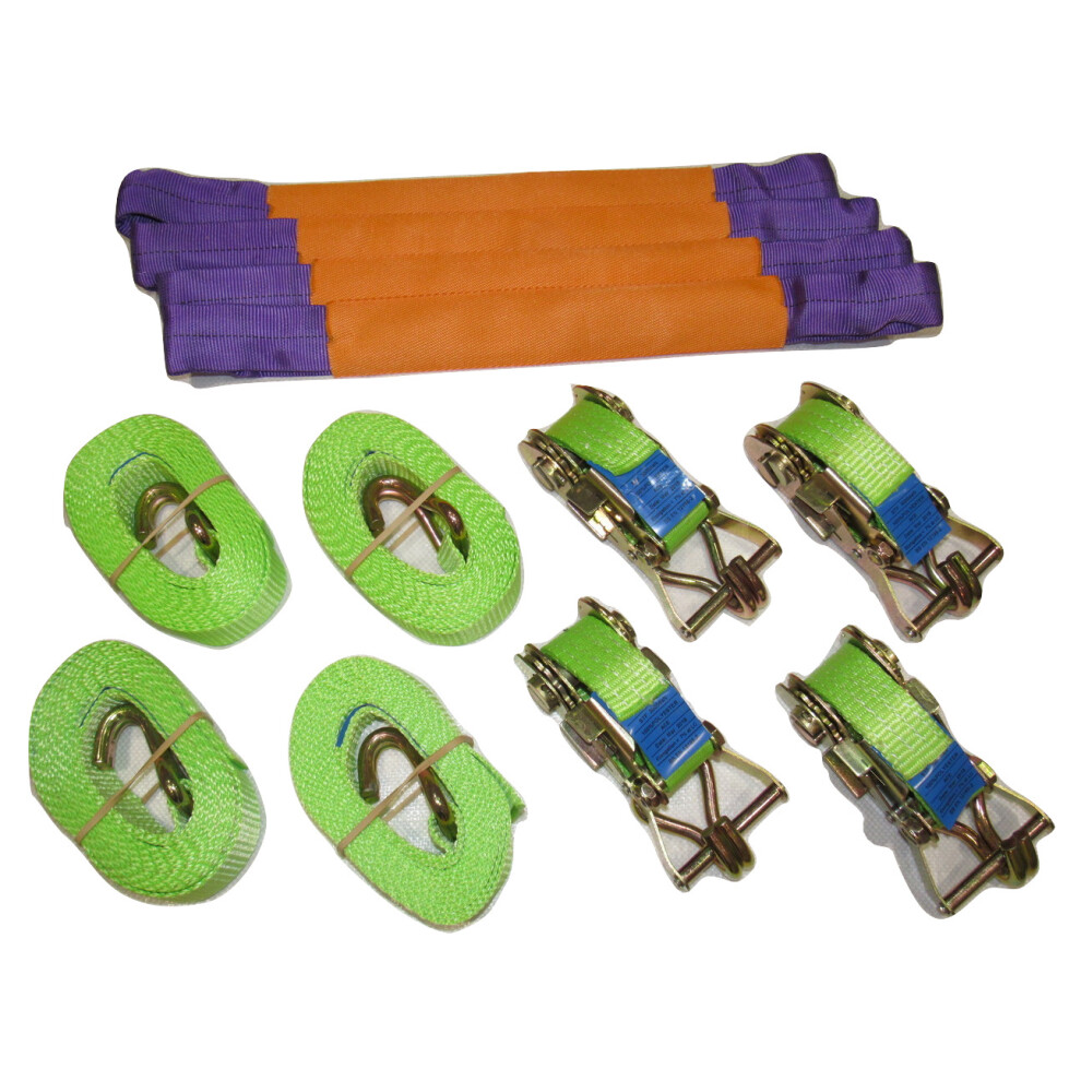 Recovery Ratchet Sets 35Mm 4M 3T X4 (Round Slings Hi Vis Tie Down Straps) 600988510227