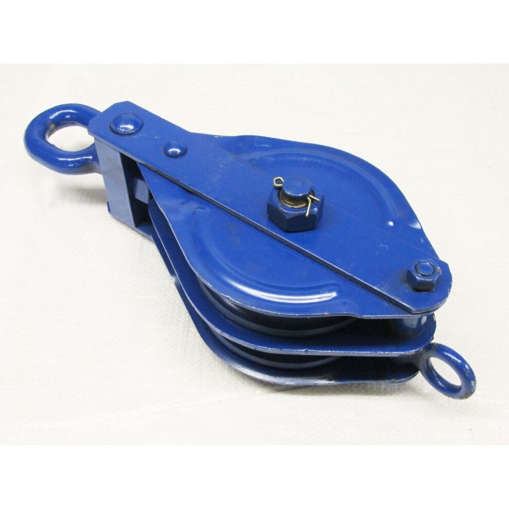 0.5 Ton 75Mm Double Block With Swivel Eye Blue Painted - 8Mm Pulley Wire Rope Safety Lifting 600988481299