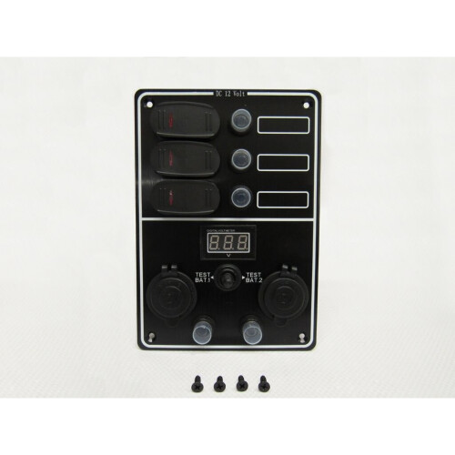 12V 3 Gang Waterproof Switch Panel With Circuit Breakers Cigarette Sockets & Digital Voltmeter