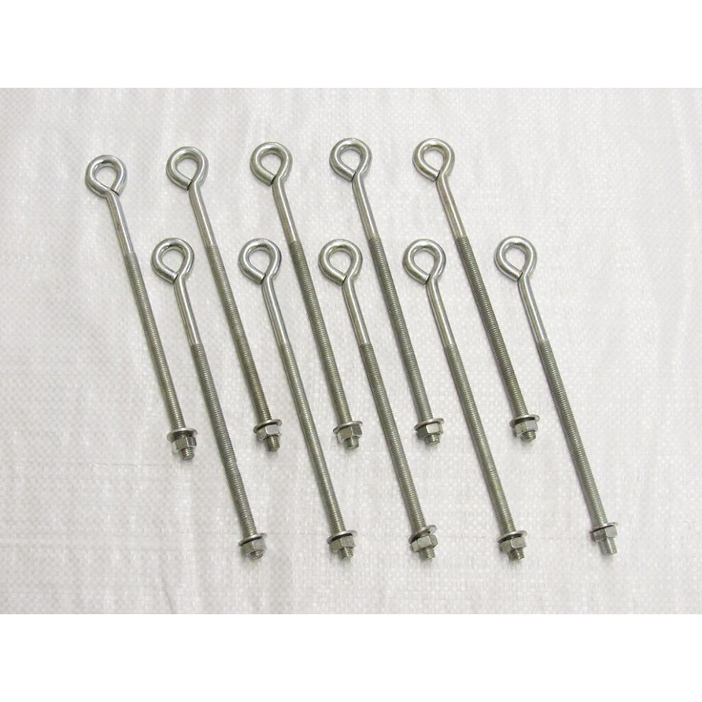 X10 M10 X 300Mm Zinc Plated Folded Straining Eyebolts Nut & Washer 600988496729