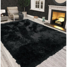 (Black) Non Slip Shaggy Sparkle Living Room Carpet Rugs