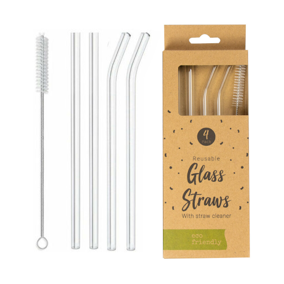 GLASS Drinking Straws Eco Friendly Cleaning Brush Party Use Shake Straw Pack Of 4