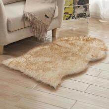 (White & Yellow, 60*90cm) Small Faux Fur Sheepskin Rug Fluffy Mat Sofa Bed Hairy Shaggy Floor Carpet