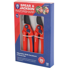 Spear & Jackson Adjustable Width Carbon Steel Secateurs & Gloves Set - Red/Navy