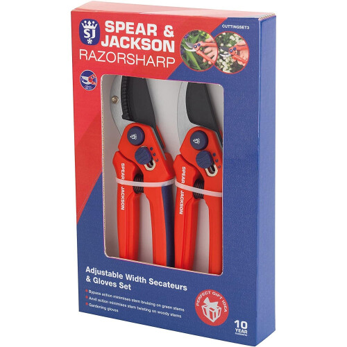Spear & Jackson Spear & Jackson Adjustable Width Carbon Steel Secateurs & Gloves Set - Red/Navy