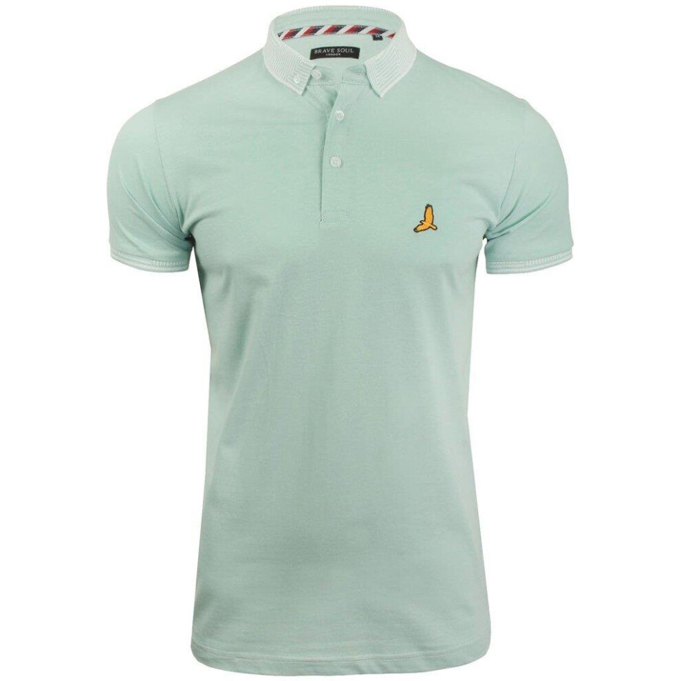 Brave Soul Men's Short Sleeve Polo Shirt Collared Glover Jacquard - Green, Small