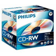 10 x Philips CD-RW Blank Re-Writable Blank Discs 80 Mins 700MB 4-12x Speed Jewel