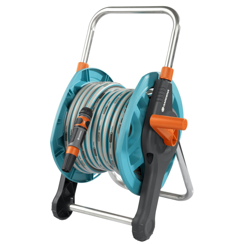 Gardena Garden Hose Pipe Reel Set, Hose End Connectors, Spray Nozzle, 13mm, 20m