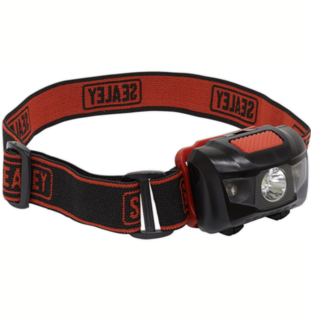 Sealey Head Torch 3W + 2 LED, 3 x AAA Cell, Hands-Free LED Spotlight, 120 Lumens