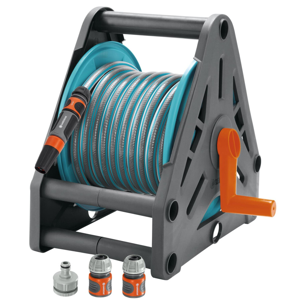 Gardena Hose Pipe Reel 30 Set, Fittings -  Spray Nozzle, Connector & Adapter 15m
