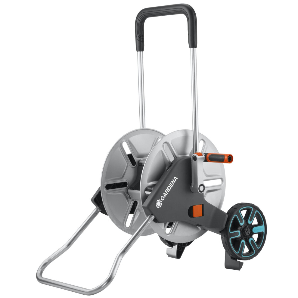 Gardena AquaRoll M Metal Hose Trolley Cart - Kickstand, No Drip, Foldable Handle