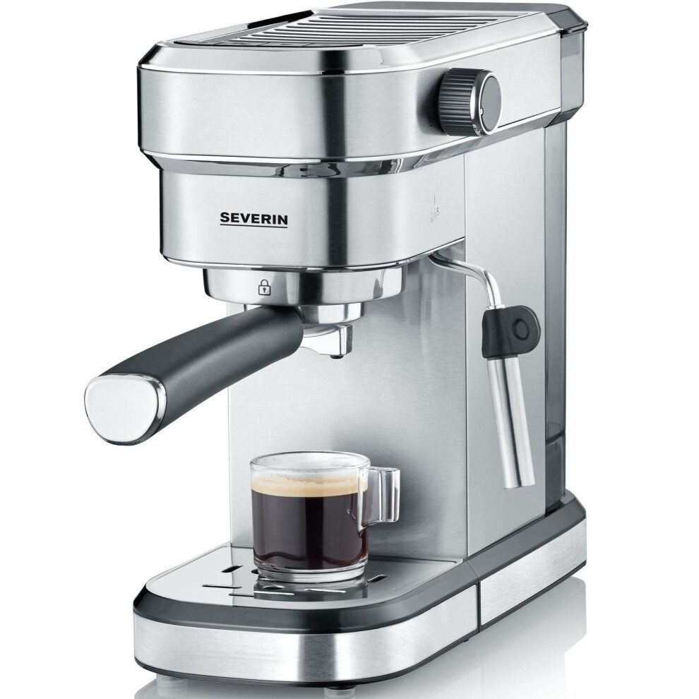 Severin Espresso Coffee Maker & Milk Frother, Brushed Stainless Steel 1.1 Litres