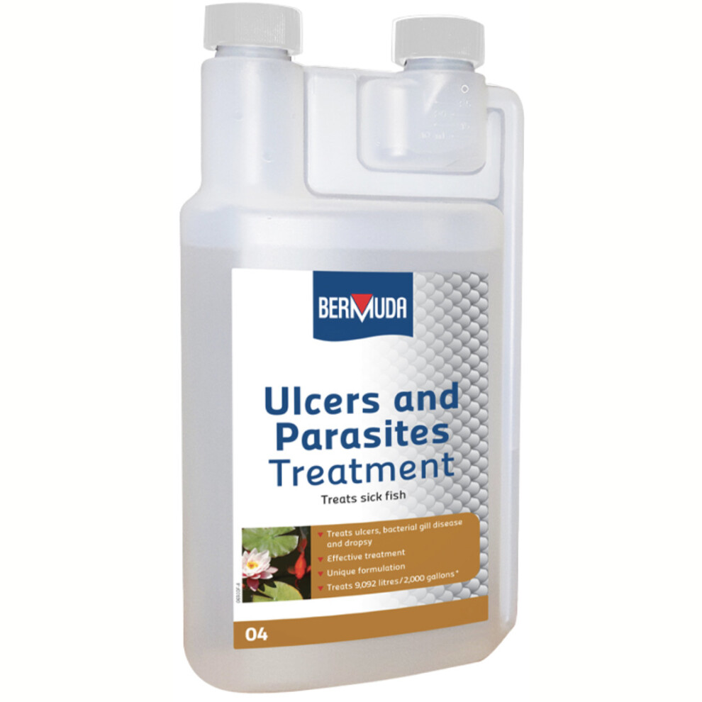 Bermuda Ulcers & Parasites Pond Treatment, Sick Fish, Dropsy/Gill Disease, 250ml