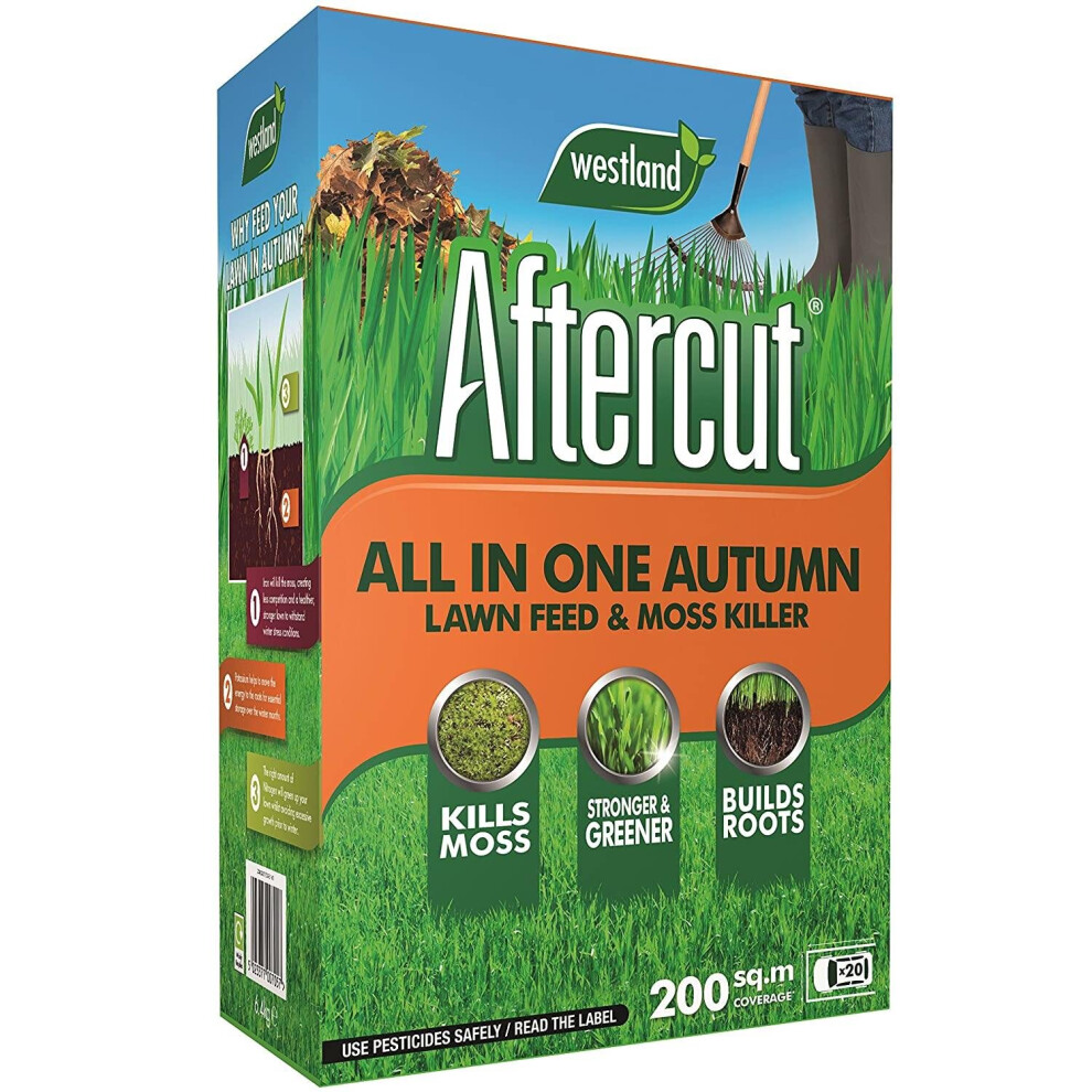 Aftercut All in One Autumn Lawn Feed & Moss Killer, Durable, 7kg Box- 200m2 Area