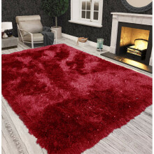 (Red) Non Slip Shaggy Sparkle Living Room Carpet Rugs