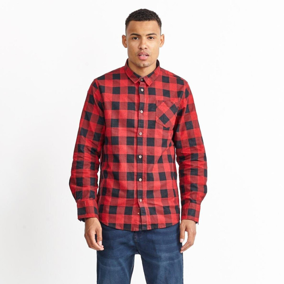 Brave Soul Men's Long Sleeve Shirt, Red & Black Checked Lumberjack Flannel - 2XL