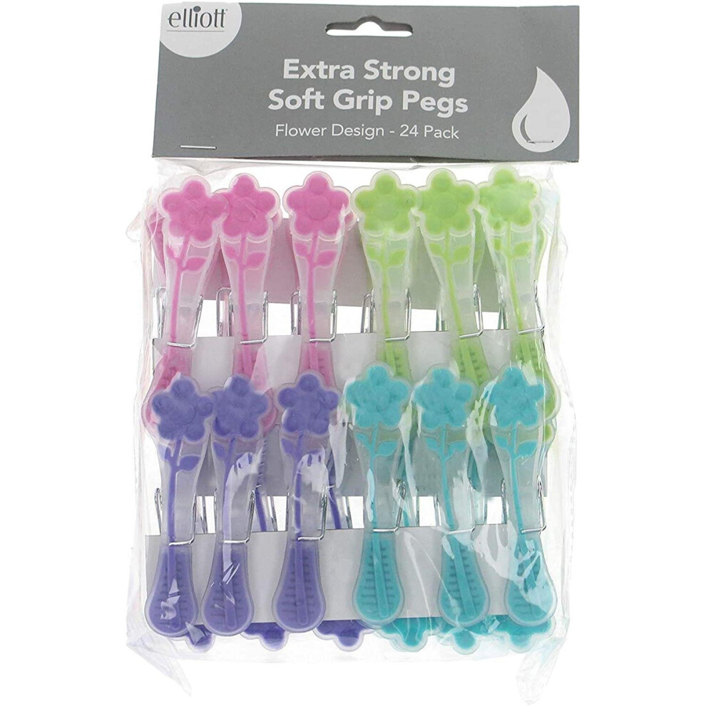 Elliott Extra Song Soft Grip Flower Laundry Pegs, Multicoloured Set - Pack Of 24