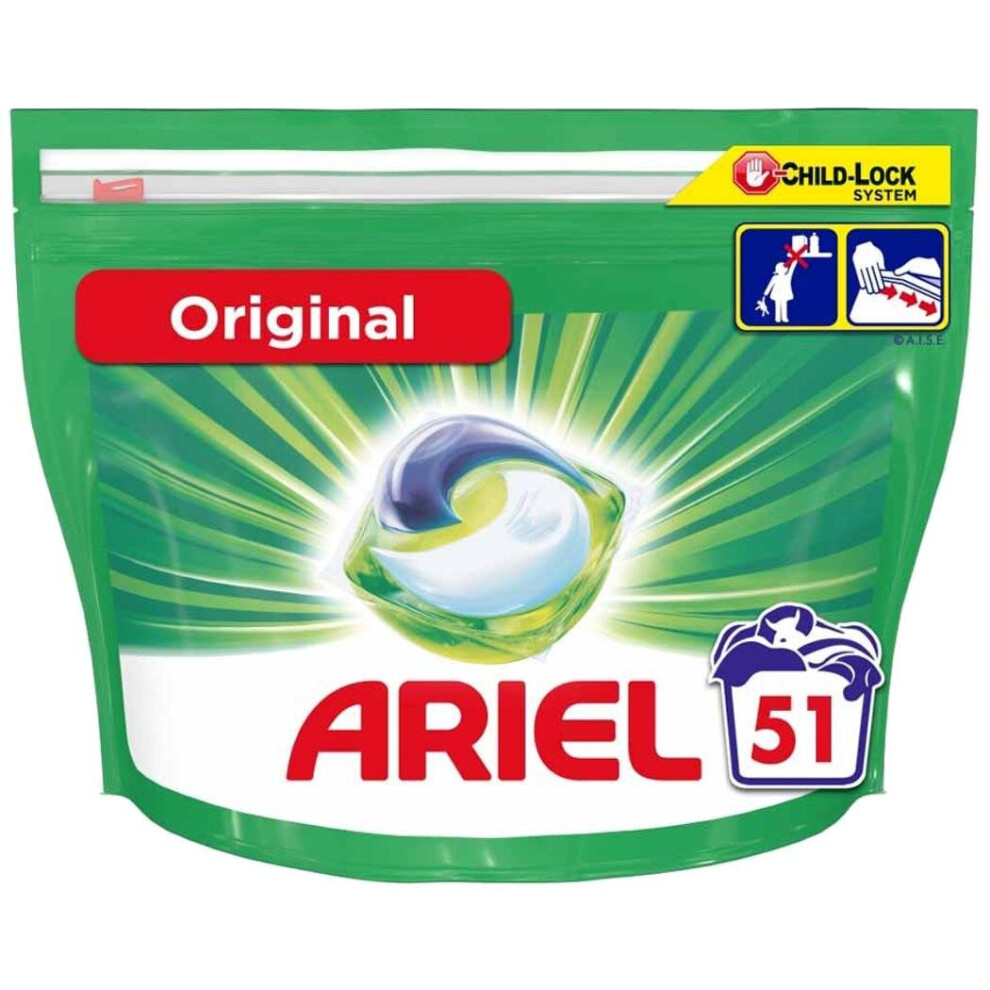 Ariel Original All-in-1 Washing Liquid Capsules, Concentrated Formula, 51 Washes