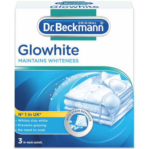 Dr Beckmann Glowhite Laundry Fabric Whitener - Keeps Whites Bright, Prevents Greying, 3 x 40g Sachets (Code 4516)